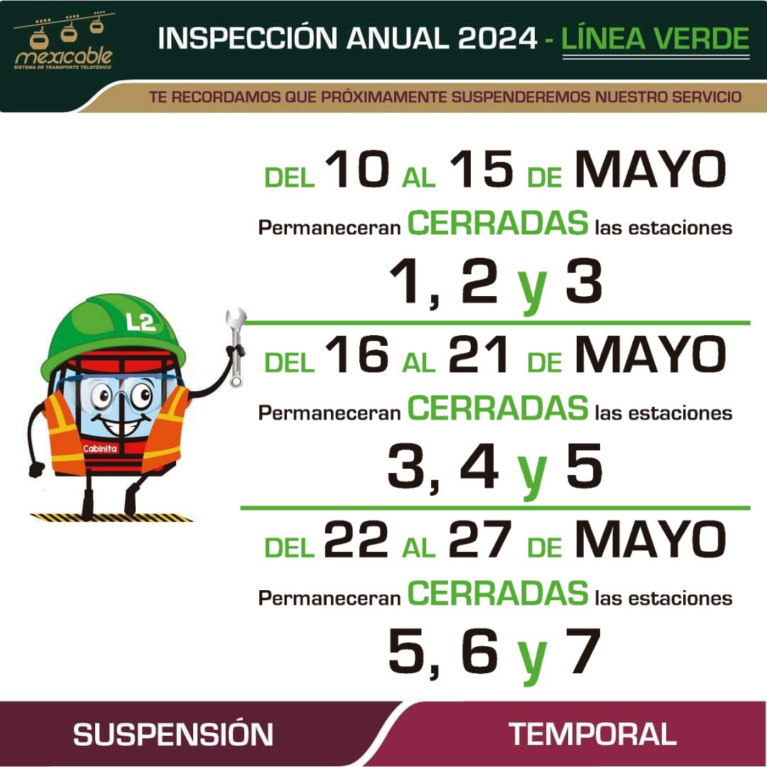 Estimad@s usuari@s, se acerca nuestro paro anual por mantenimiento ⚠️🧰 . Agradecemos su comprensión, nuestro objetivo es siempre otorgar el mejor y más seguro servicio de transporte 🚠🚡