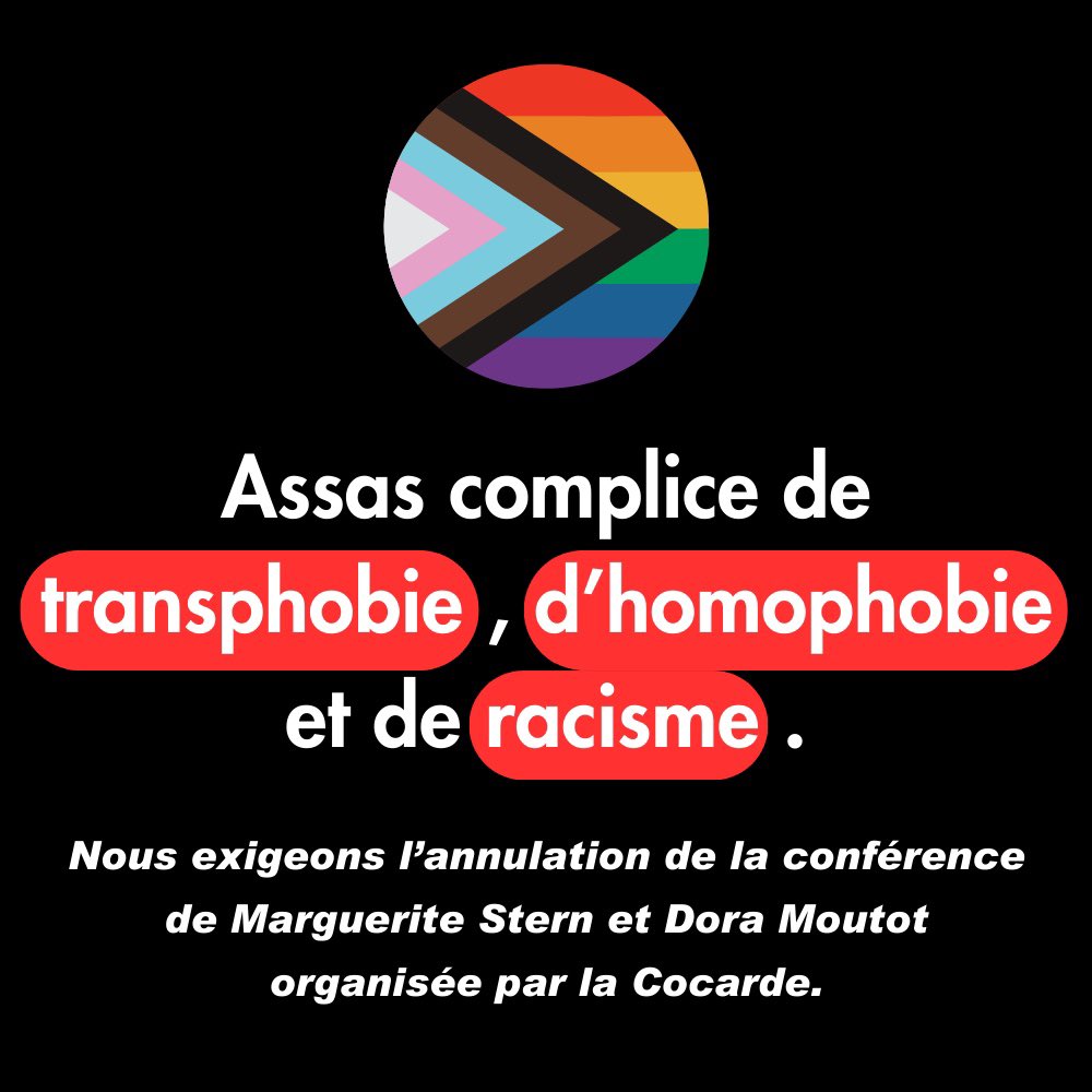 assas_progress's tweet photo. Communiqué sur la tenue d’une conférence transphobe et homophobe à @assasuniversite organisée par la Cocarde, ayant comme invitées deux militantes d’extrême droite https://t.co/kWdI9mkray