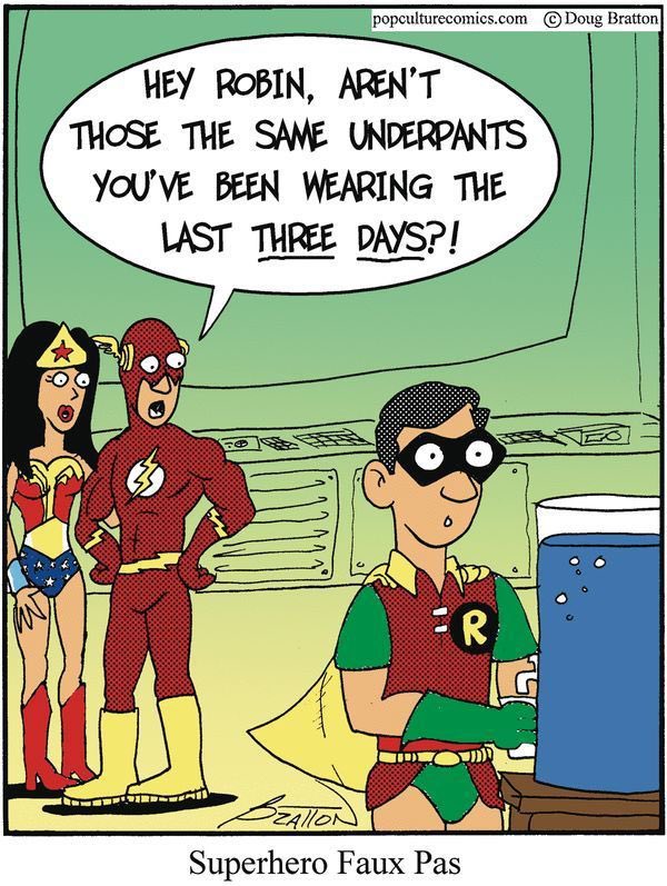 Superhero Faux Pas Comic by Doug Bratton #Batman #WonderWoman #TheFlash #Funny #humor