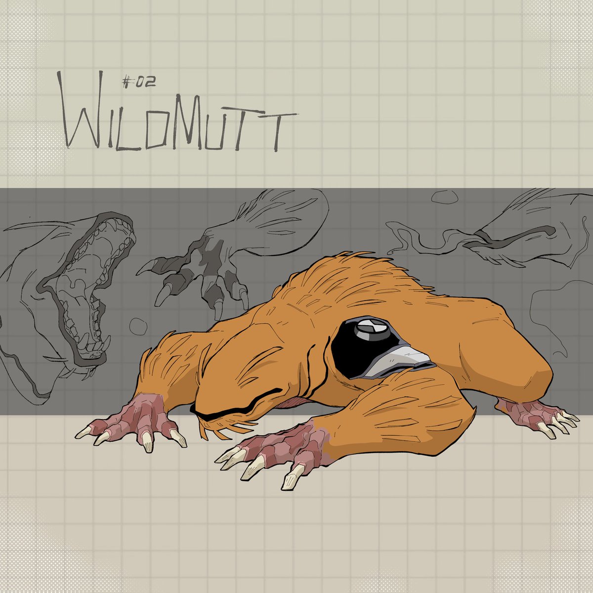 Wildmutt.
No eyes thus relies completely on his other senses by using his gills and quills. As wildmutt he is sensitive to light as such he is equipped with large claws which helps with burrowing as well as a long prehensile tongue that causes numbness.