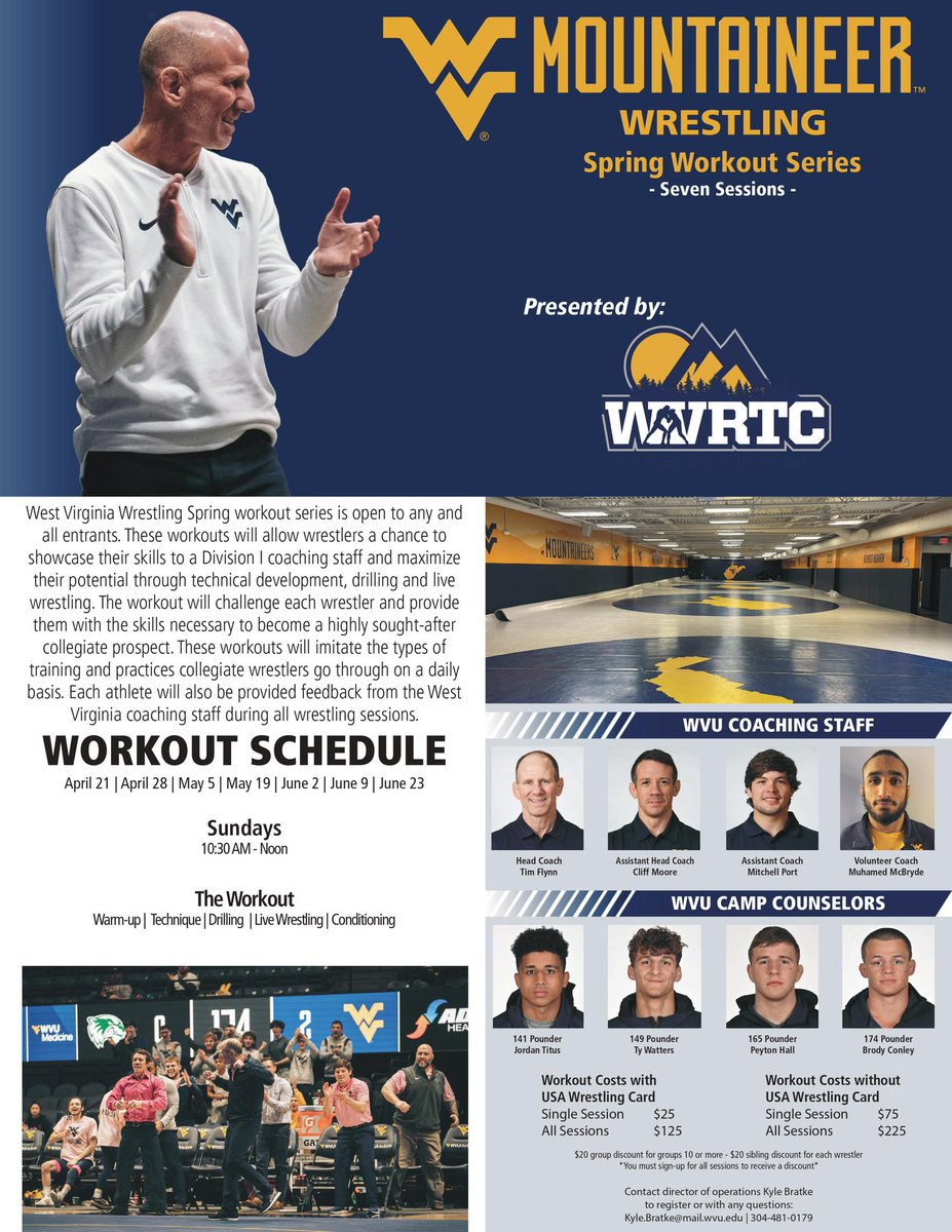 Our Sunday Workout Series is back tomorrow! It’s not too late to join us. Registration forms will be available at the door or you can email kyle.bratke@mail.wvu.edu. #HailWV