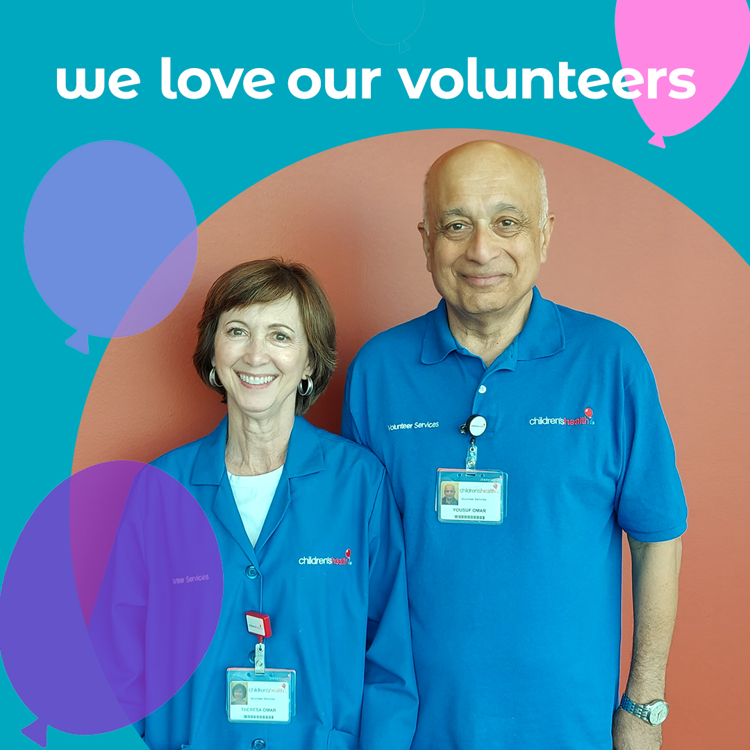 Giving of your time is such an appreciated gift. Children's Health volunteers like Yousaf and Theresa are valuable to the teams at Children's Health. Find out how you can lend your help by volunteering at the Plano Campus. 🎈 bit.ly/3TnYkB8