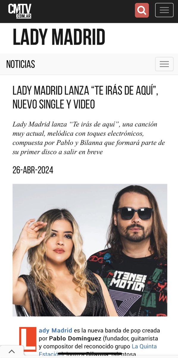LadyMadridOfi's tweet photo. Hola Ladies 
Seguimos creciendo en Latinoamérica!!
Muchas gracias a @CMTVargentina por compartir nuestra música 🙏🏻
#Mediosdecomunicación #prensa #argentina #musica #MusicaInternacional #pop https://t.co/Dwu8IobKeX