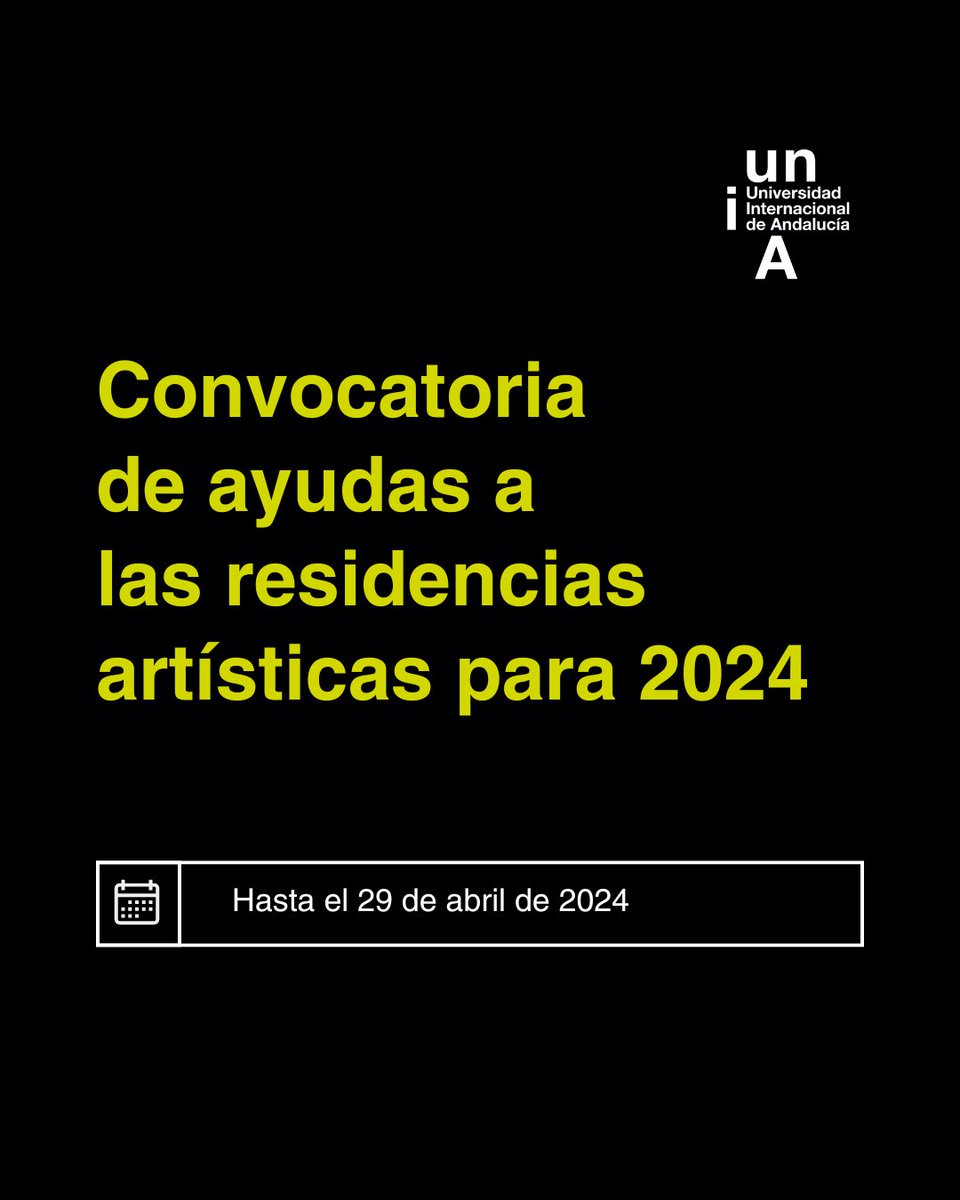 🔔 ¡Último día! Recuerda que este lunes 29 de abril, a las 14:00h, termina el plazo para presentar tu solicitud en la convocatoria de ayudas a residencias artísticas para el año 2024. ℹ️ unia.es/vida-universit… #AyudasResidenciasArtísticas #somosUNIA