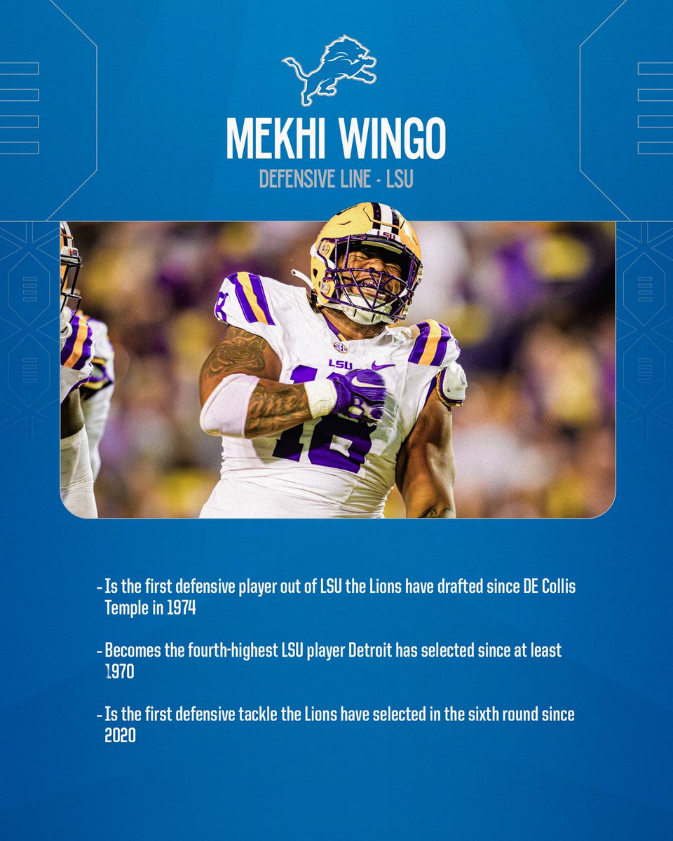 Newly-selected @Lions DL @WingoMekhi is the first defensive player out of @LSUfootball that Detroit has drafted since 1974. #OnePride