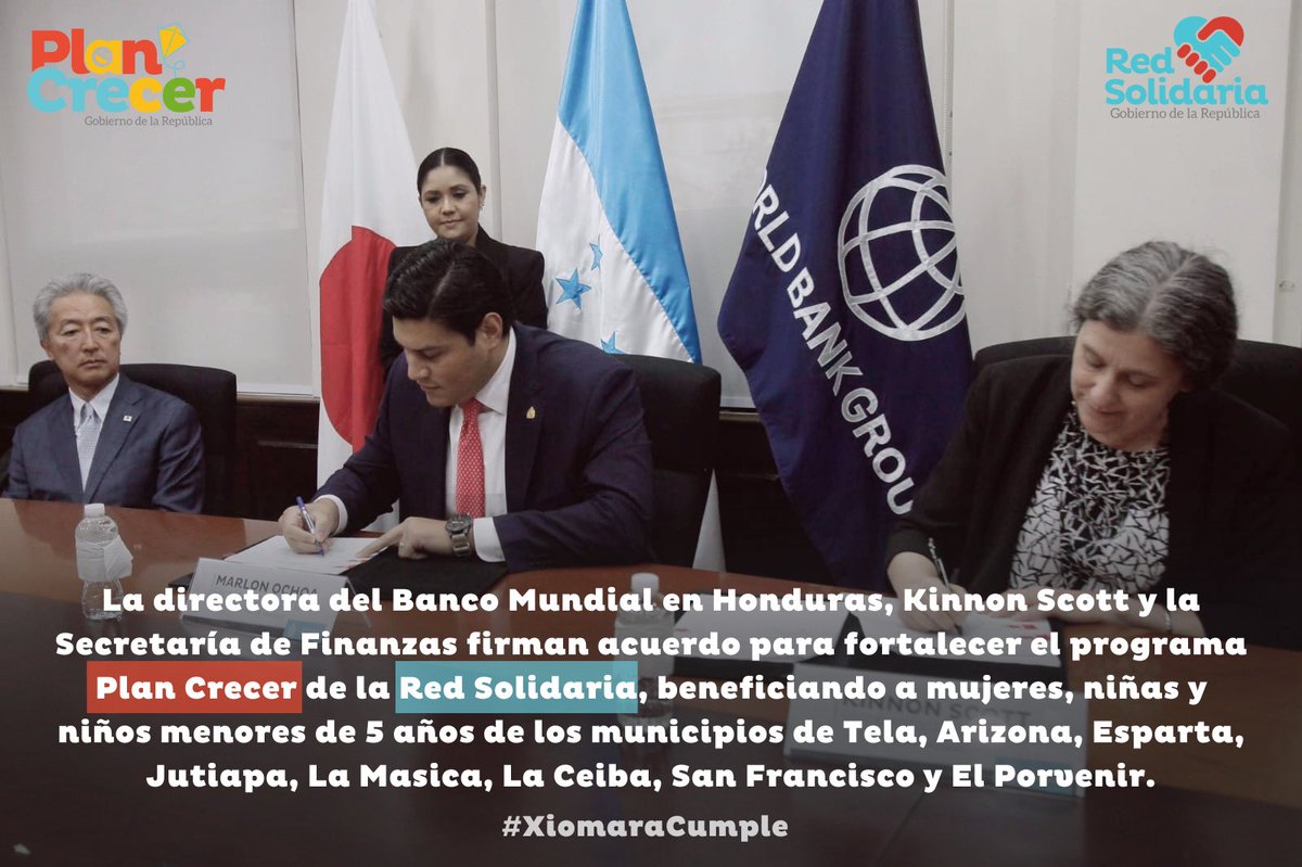 Desde la Red Solidaria insigne de la Presidenta @XiomaraCastroZ, agradecemos a la directora del Banco Mundial, Kinnon Scott, por el apoyo para fortalecer el programa Plan Crecer, que tiene como meta beneficiar a 1,000 mujeres embarazadas y 2,500 niños y niñas menores de 5 años.