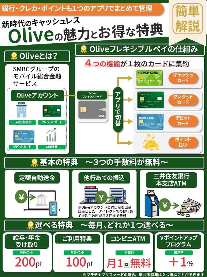 SMBCグループが提供する「Olive」はスゴい！１つのアプリで、❶ 三井住友銀行の口座❷ クレカ❸ デビットカード ❹ SBI証券で 新NISA…