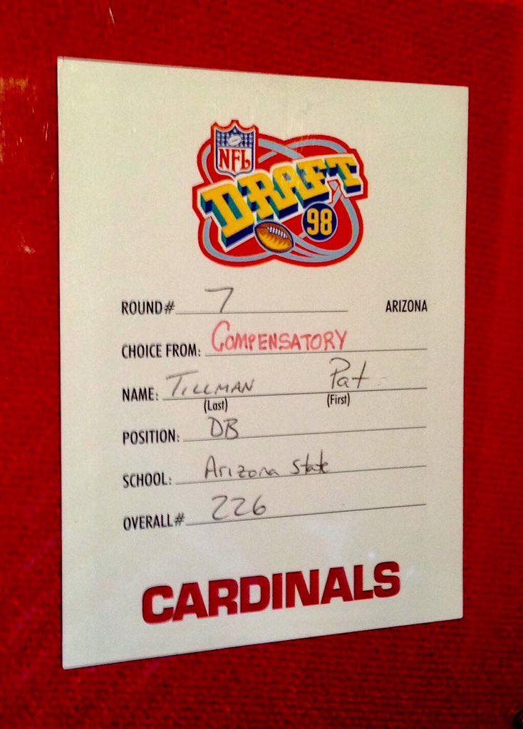 The Cardinals final selection of the 2024 Draft will come at selection 226, the same spot at which they turned in this card to take Pat Tillman in 1998. The announcement will be made by Tillman Scholars & military veterans Deborah Trimble (Air Force) & Jeremy Glasstetter (Army)