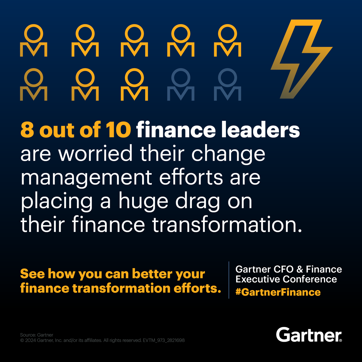 Not only are #FinanceTransformation programs progressing slower than projected, but 30% fail to deliver. Attend #GartnerFinance to gain insights that will help you build a #finance function that drives the strategic ambitions of the enterprise: gtnr.it/3xyHCaS