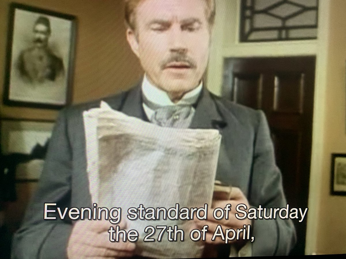 Rewatching The Adventures of Sherlock Holmes on Saturday the 27th April where Holmes is reading the…