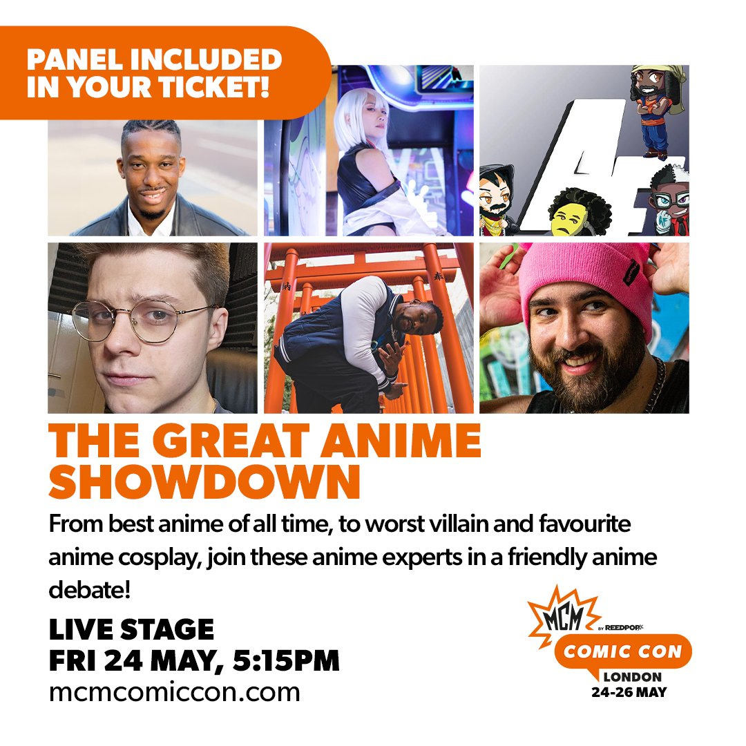 From best anime of all time, to worst villain, join these anime experts in a friendly anime debate!
📍 Live Stage
🗓️ Fri 24 May
⏰ 5:15pm
✨ Included in tickets: shorturl.at/dgtz3

@michaleajih @Shaodowmusic @danielrustage @AnimeFreshmen @justcossings