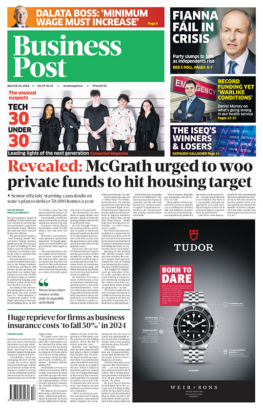 Tomorrow’s front page. Pick up a copy in stores or subscribe at businesspost.ie: 🗞️ McGrath urged to woo private funds to hit housing target 🗞️   Kingspan costs warning suggest war inflation war not over