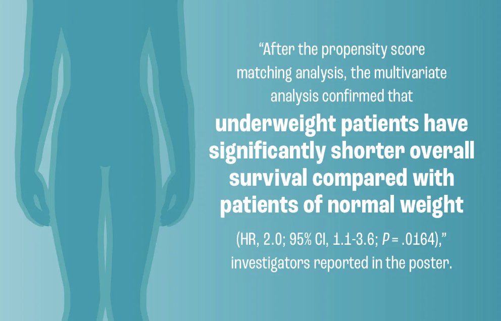 Patient BMI plays a prognostic role when using atezolizumab + bevacizumab vs lenvatinib for patients with advanced #HCC in the first line. Investigators noted that no prognostic effect was observed in patients treated with lenvatinib. targetedonc.com/view/bmi-affec…