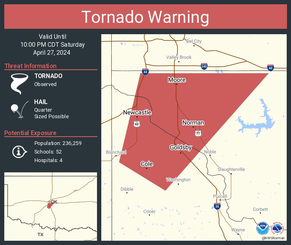 Tornado Warning continues for Norman OK, Moore OK and Newcastle OK until 10:00 PM CDT