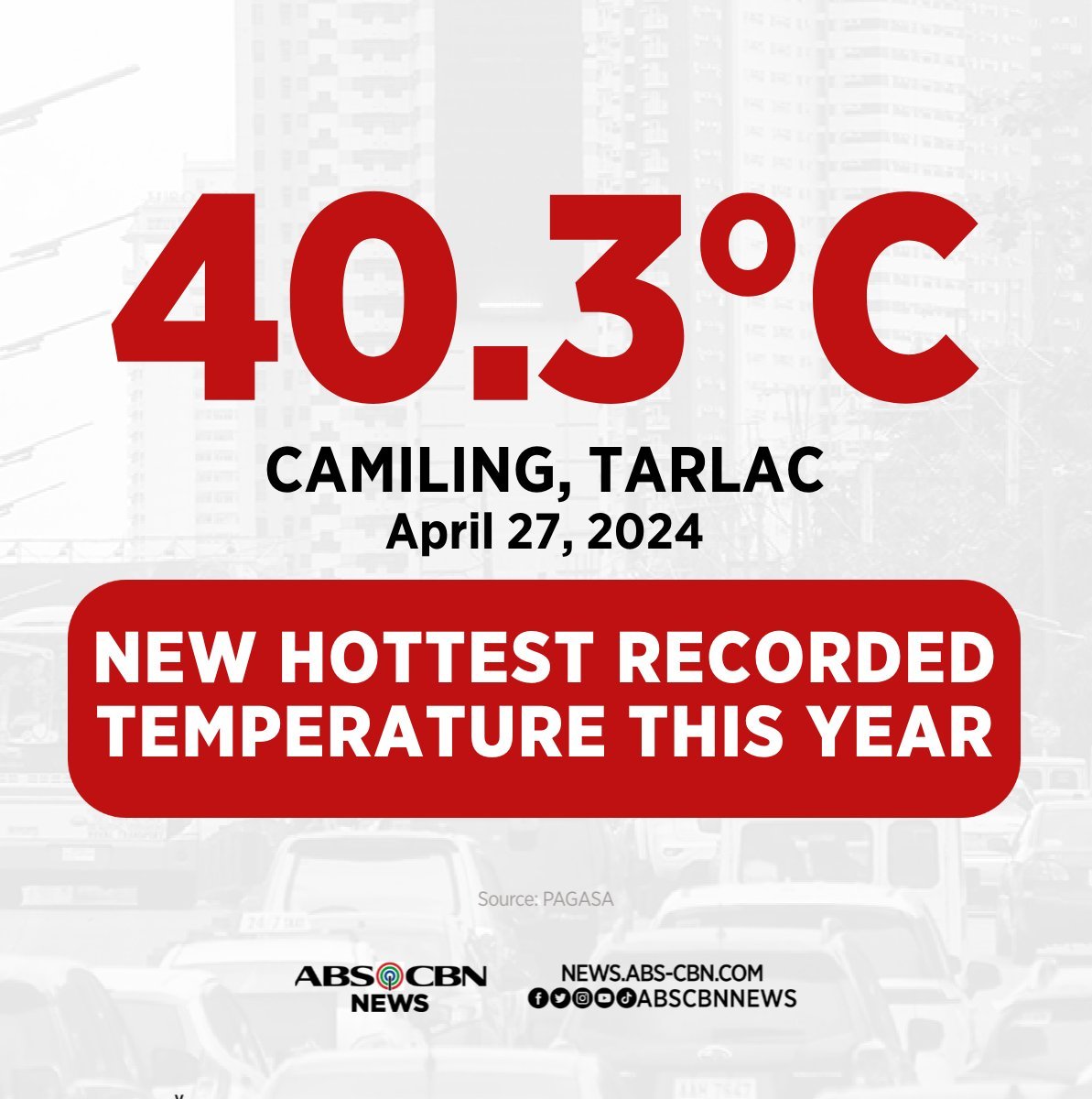 RECORD-BREAKING INIT IN CAMILING 🌡️🔥

Naitala ang pinakamainit na temperatura ngayong taon sa Camiling, Tarlac na 40.3°C nitong Sabado, April 27.  | via @arielrojasPH 

#WeatherPatrol