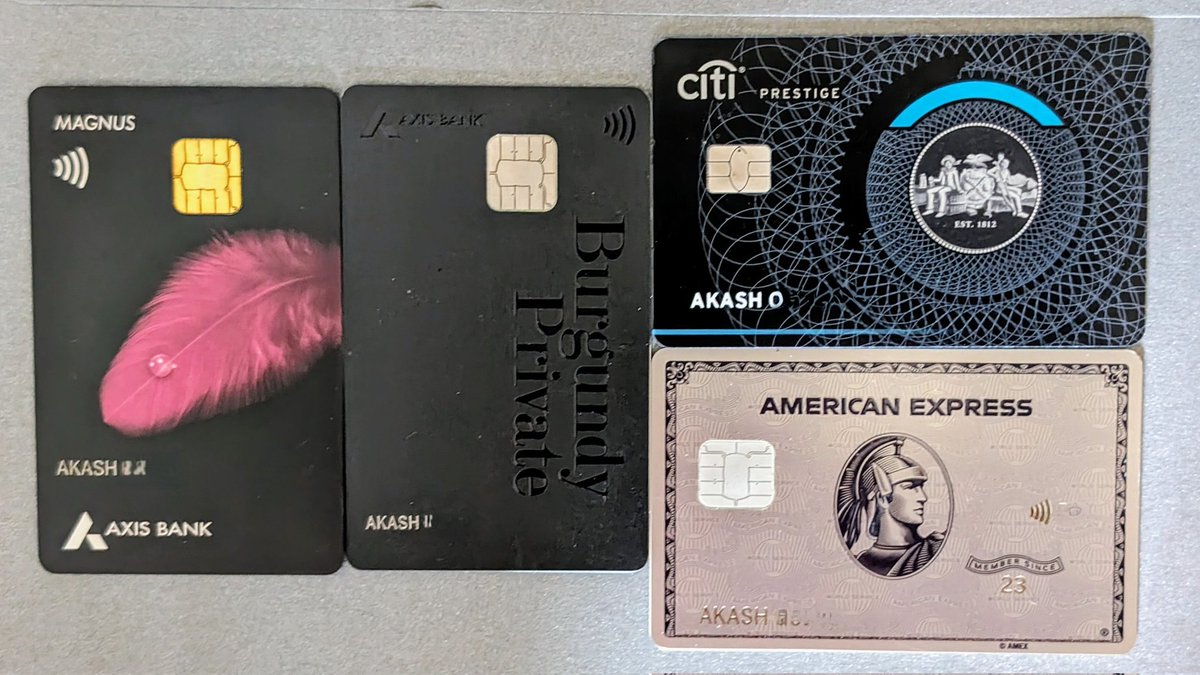 @DoBaniye Here is the use case for each card :

1) Magnus : Default Card for everything. (4.8% base, AEP over and after 1.5L is is 14%)

2) Burgundy Private: only gyftr 5x categories, when I got it, it had 0 exclusions, but by the time I recd it, devaluation had been announced #moyemoye .…