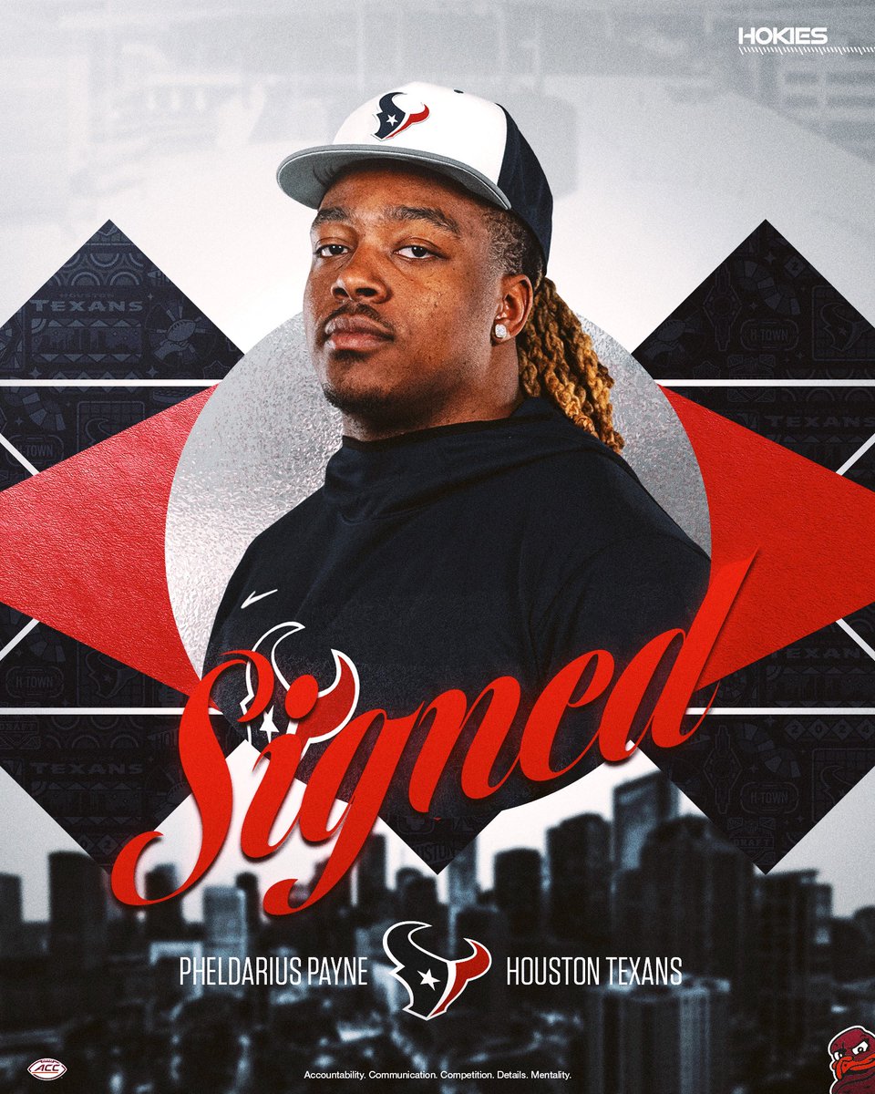 Virginia Tech Football (@hokiesfb) on Twitter photo Bringing the Payne to Houston 🤠
Congrats to our guy <a href="/Pheldarius/">Pheldarius Payne</a> on signing with the <a href="/HoustonTexans/">Houston Texans</a> ‼️
#ThisIsHome Bringing the Payne to Houston 🤠
Congrats to our guy <a href="/Pheldarius/">Pheldarius Payne</a> on signing with the <a href="/HoustonTexans/">Houston Texans</a> ‼️
#ThisIsHome