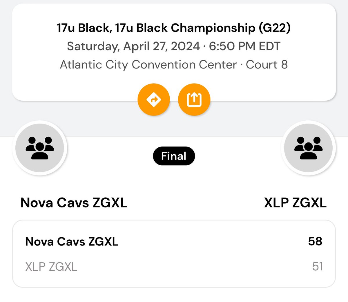 17u Cunningham advances at @ZeroGravityXL Launch with a win over XLP. Back at it tommorow!
