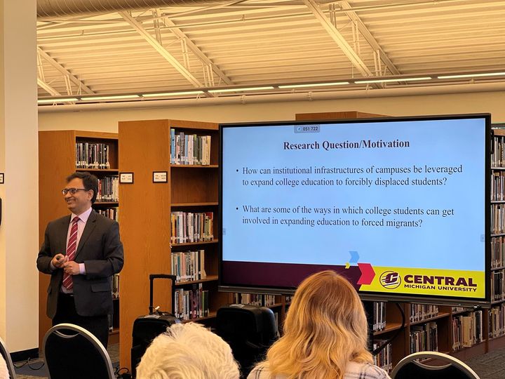 On Wednesday, Dr. Prakash Adhikari was a guest speaker at North Central Michigan College in Petoskey, Michigan. Topic: Global Classroom - Expanding Educational Access to Forcibly Displaced Students.