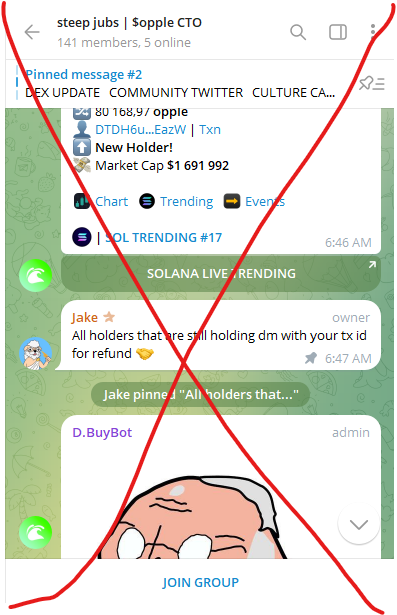 Beware scam. Many fake CTO community should becareful guys. $opple belong to community 

Offical TG: t.me/steepjubs 

Fan community TG: t.me/oppleonsol 

Only Chads here: t.me/+k_zmECIATbYzZ……