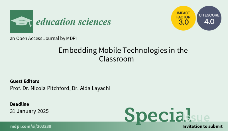 #EducationSciencesMDPI invites you to submit a paper to the special issue 'Embedding Mobile Technologies in the Classroom'. Deadline: 31 January 2025. More information: mdpi.com/journal/educat… #callforpapers #research #callforsubmissions #openaccess