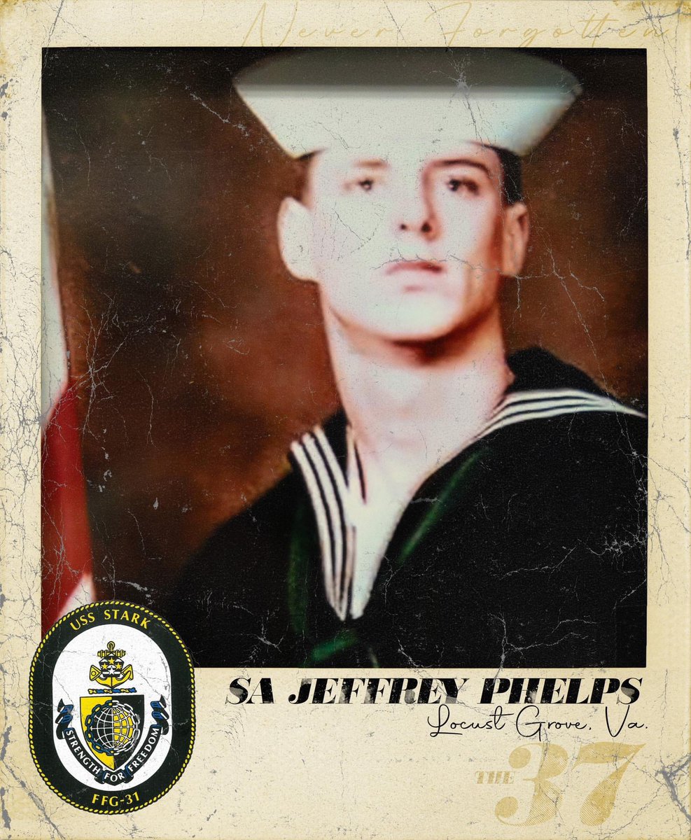 37 years ago, 37 Sailors tragically killed. USS Stark (FFG 31) - May 17, 1987 21 days from today, Naval Station Mayport will hold its annual memorial service on May 17th to honor our fallen STARK Shipmates. Today we remember SA Jeffrey Phelps from Locust Grove, Va.