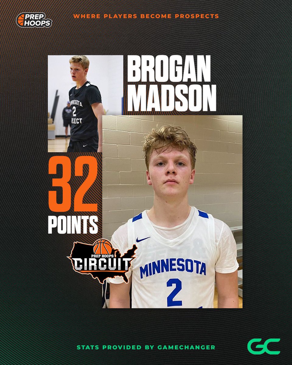 2025 PG Brogan Madson of Minnesota Select with 32 points at #PHTwinCitiesTakedown! Stats powered by @GCsports