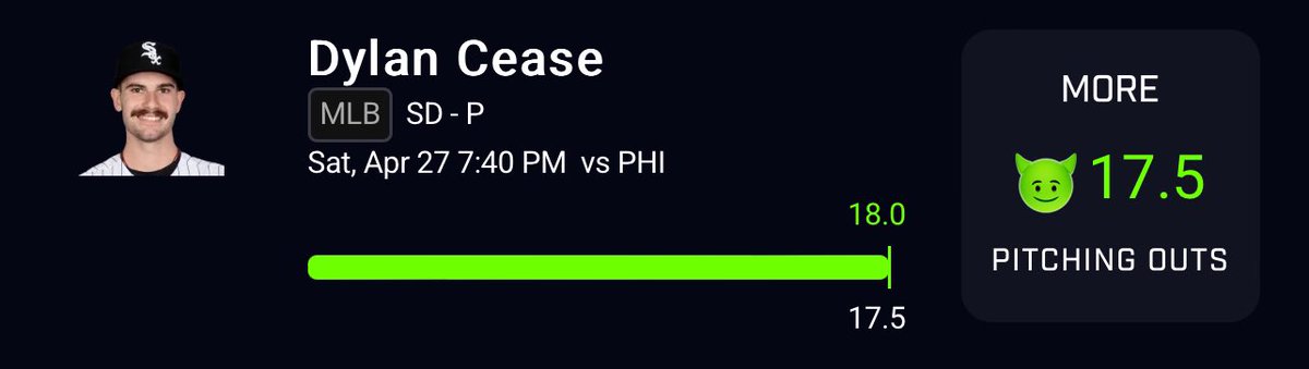 BANG CASH THE PLAY OF THE DAY💚✅ Like this post for another POTD ☢️ taking no less than 300 🧙‍♂️👨‍🔬 let’s goooo! Cash Dylan Cease Over 17.5 PO 💰✅ And if you enjoyed this, the rest of my pairs and plays are located in the dub club for free today 😁⬇️ dubclub.win/r/NazEaster/