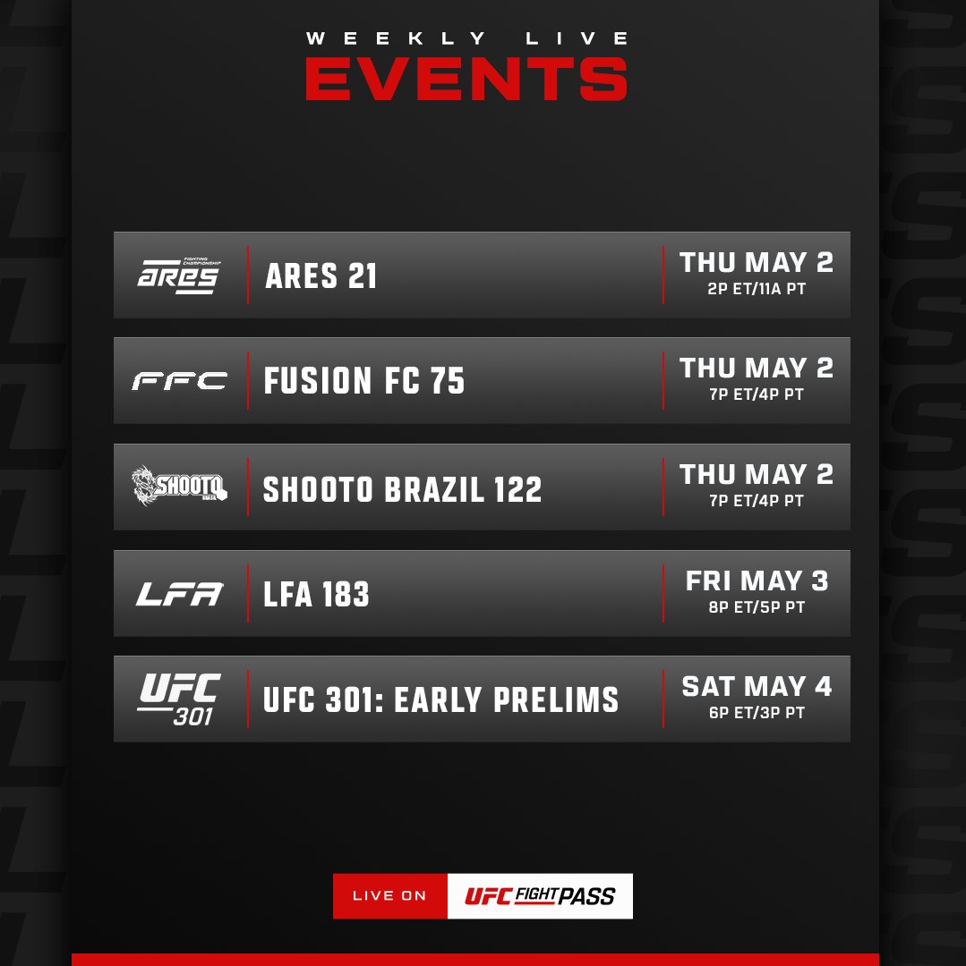 You don't want to miss any of these events this week🚨

[ Catch them all LIVE on @UFCFightPass ]