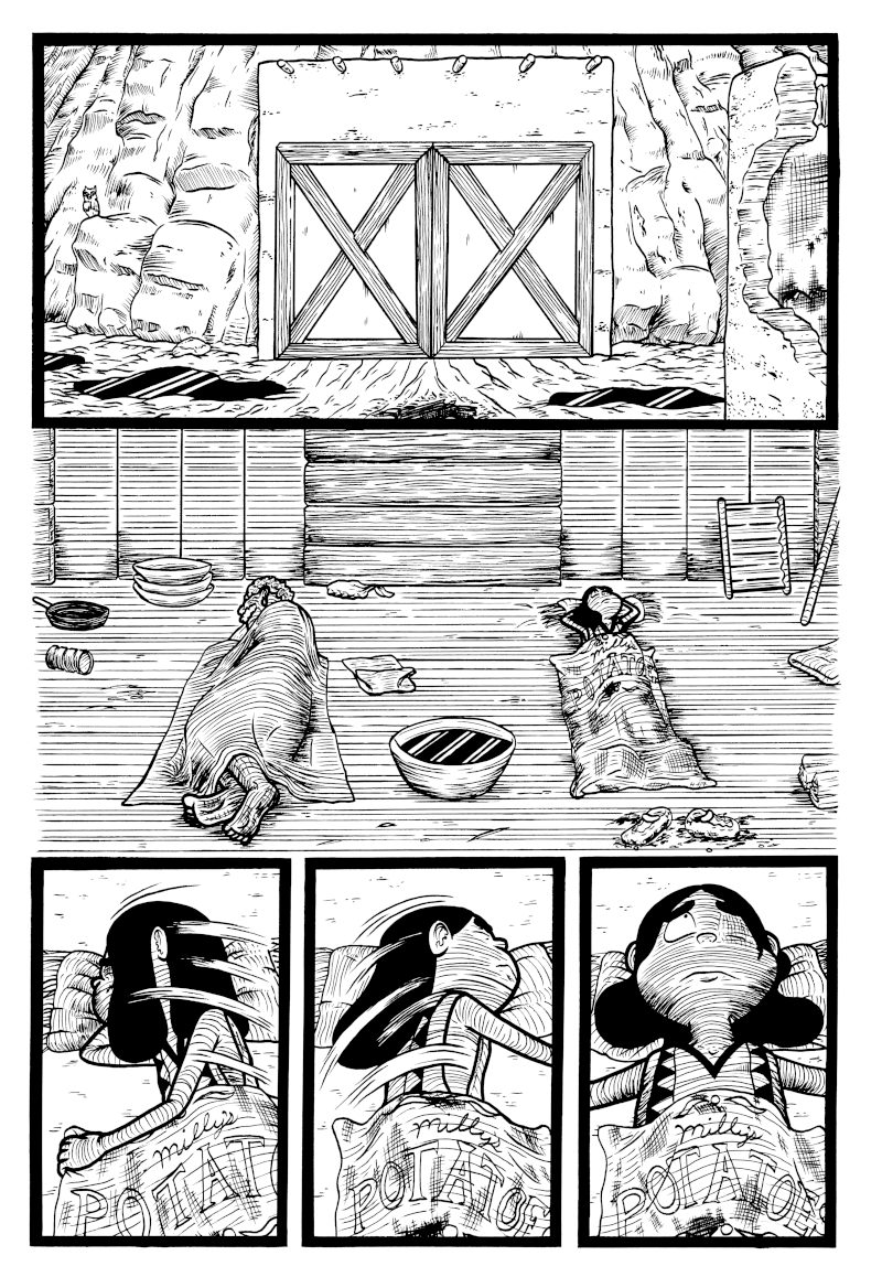 Toss & Turn
#burlap #barn #shed #illustration #art #lineArt #artist #traditionalArt #ink #pen #drawing  #BnW #comic #graphicNovel #oc #artistsontwitter