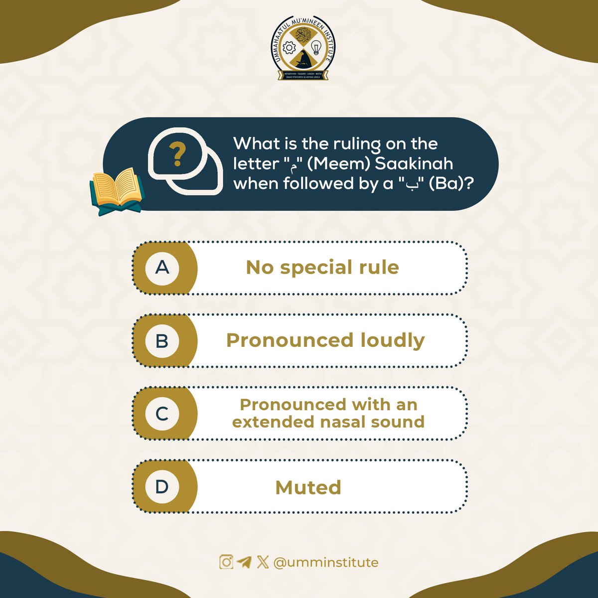 🌟 Quiz time! Test your knowledge about the Quran and share your answers in the comments below! Let's learn something new together! Wanna learn more about the Quran? DM us for more details umminstitute.com/contact-us/ #tajweed #onilnequran #Quran #quranclass #UMMI #QuranQuiz