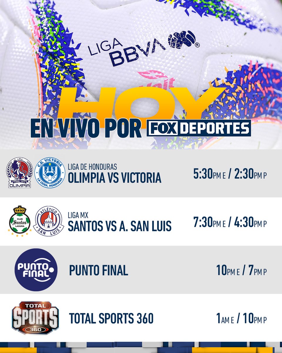 ¡Un domingo repleto de mucha acción en FOX Deportes! 💪

#HondurasEnFOX 🙌
#FOXLigaMX 👏
#PuntoFinal ⚽
#TotalSports 💥

También puedes vernos en la FOX Sports App. 📱