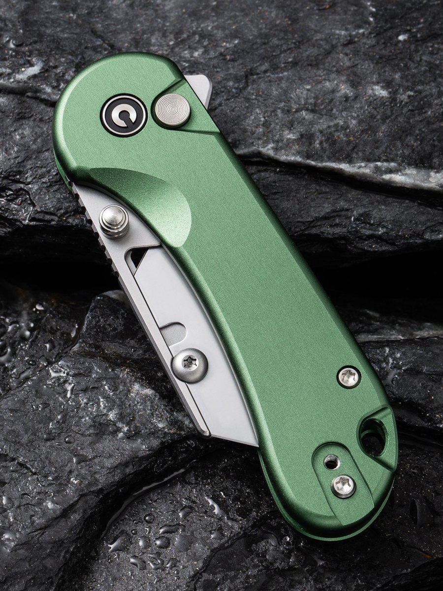 #New CIVIVI Elementum Utility Thumb Stud & Button Lock Knife is coming soon.🔥 Who wants one? -Green Aluminum Handle -2.26' Stonewashed S/S Blade Holder & Plain 6Cr Blade -With 3Pcs Extra Blades Available on May 8th civivi.com