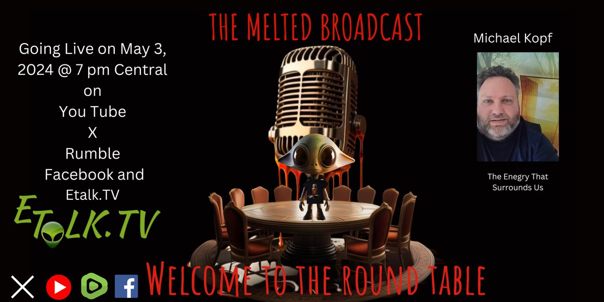 Next Friday we will be going live for the first time!!!! YouTube, Rumble, Facebook, The X, and Etalk.tv!!!! Links will be posted soon!! #theroundtable #paranormal #ghost #scary #ufos #ufosighting #staymelted #themeltedbroadcast #ancientknowledge #4biddenknowledge…
