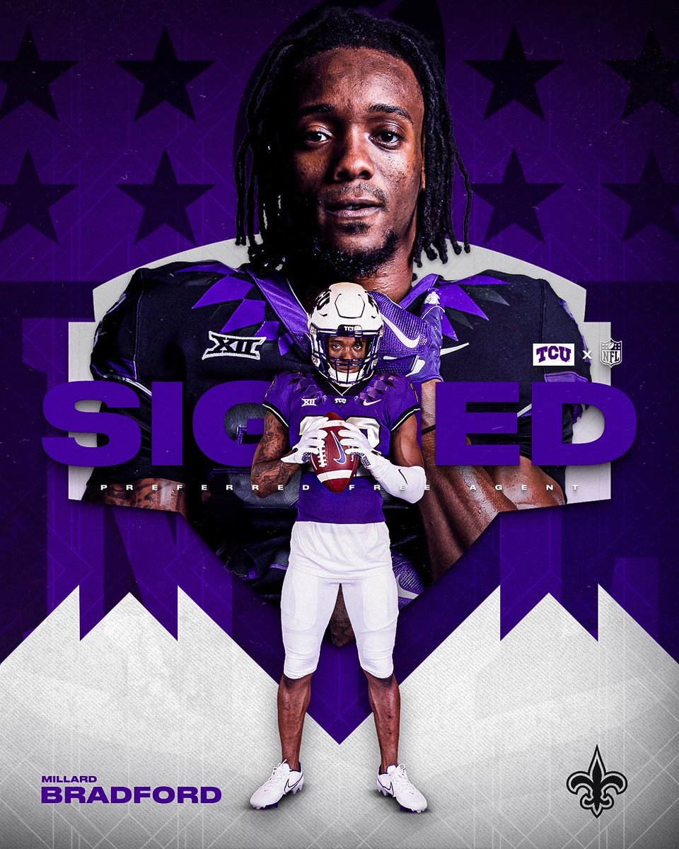 TCU Football (@tcufootball) on Twitter photo Nook is heading to The Boot!
<a href="/NookBradford/">Nook Bradford</a> ➡️ <a href="/Saints/">New Orleans Saints</a>
#BleedPurple | #ProFrogs Nook is heading to The Boot!
<a href="/NookBradford/">Nook Bradford</a> ➡️ <a href="/Saints/">New Orleans Saints</a>
#BleedPurple | #ProFrogs