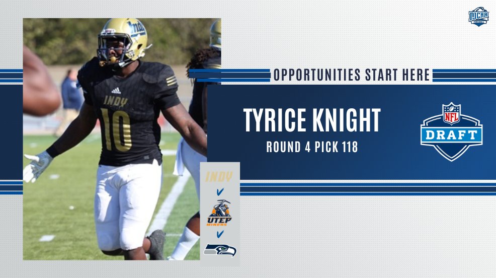 Indy ➡️ UTEP➡️Seahawks Former @DreamU_IndyFB linebacker Tyrice Knight was drafted by the Seattle Seahawks in the fourth round of the 2024 #NFLDraft! #NJCAAFootball | #OpportunitiesStartHere