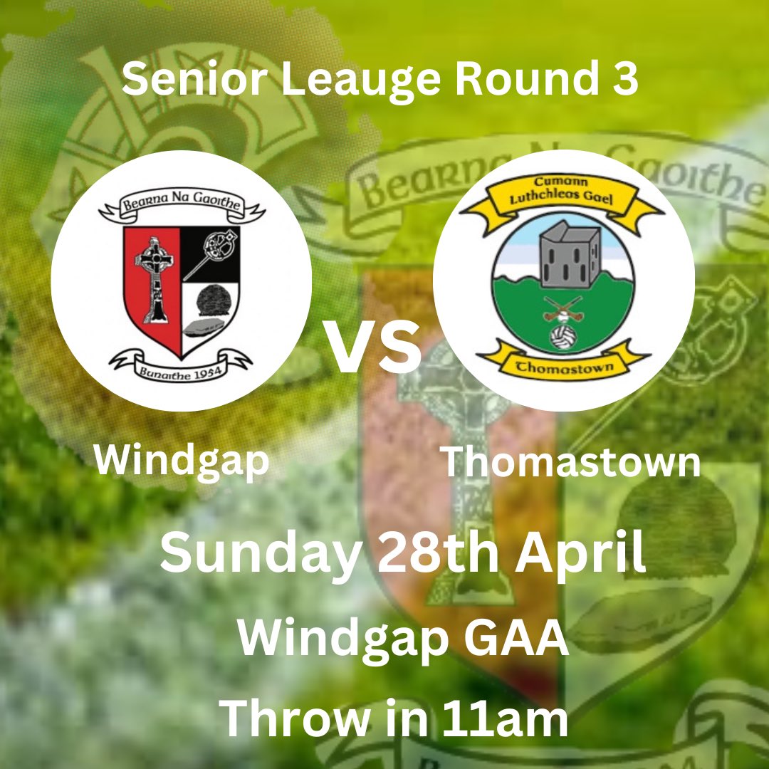 Senior team will play Thomastown tomorrow 28th April in the third round of the league. Throw in 11am Windgap. Best of luck