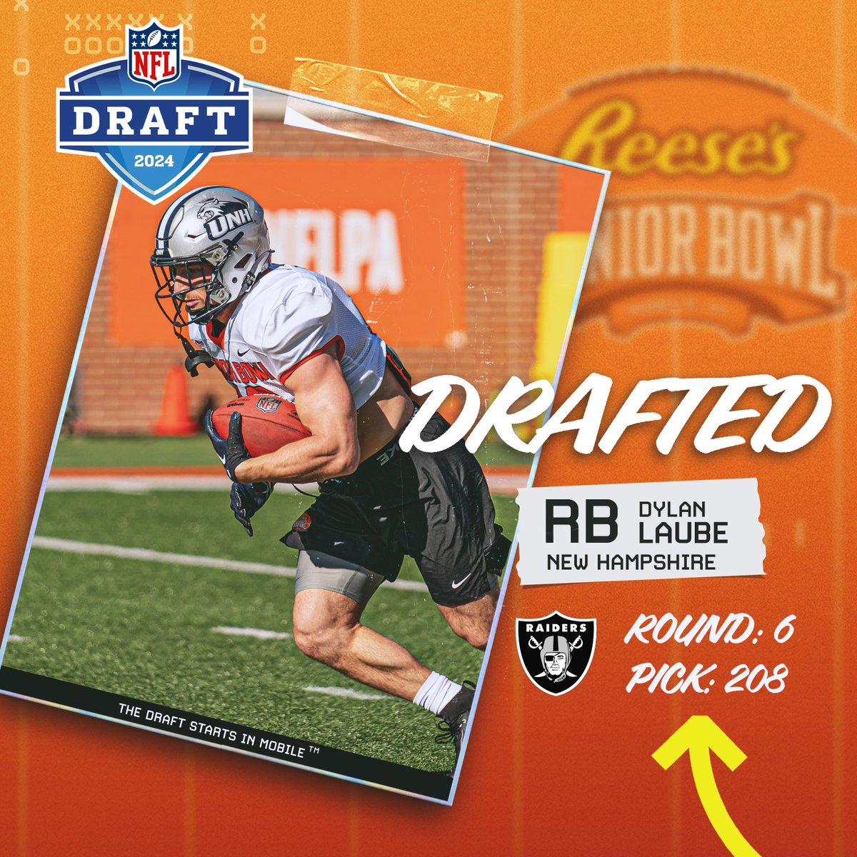 #NFLDraft The @Raiders have selected Senior Bowl alum @dylan_laube out of @UNH_Football. Congratulations! #RaiderNation #TheDraftStartsInMOBILE™️