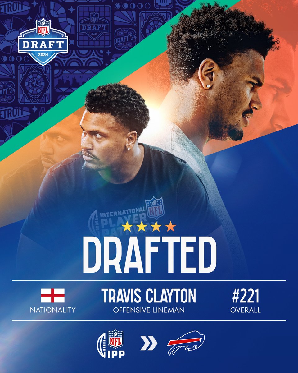 NFL UK & Ireland (@nflukire) on Twitter photo FROM BASINGSTOKE TO THE BILLS!
Former English Rugby player and IPP Class of '24 graduate Travis Clayton has been drafted by the <a href="/BuffaloBills/">Buffalo Bills</a>! 🏴 FROM BASINGSTOKE TO THE BILLS!
Former English Rugby player and IPP Class of '24 graduate Travis Clayton has been drafted by the <a href="/BuffaloBills/">Buffalo Bills</a>! 🏴