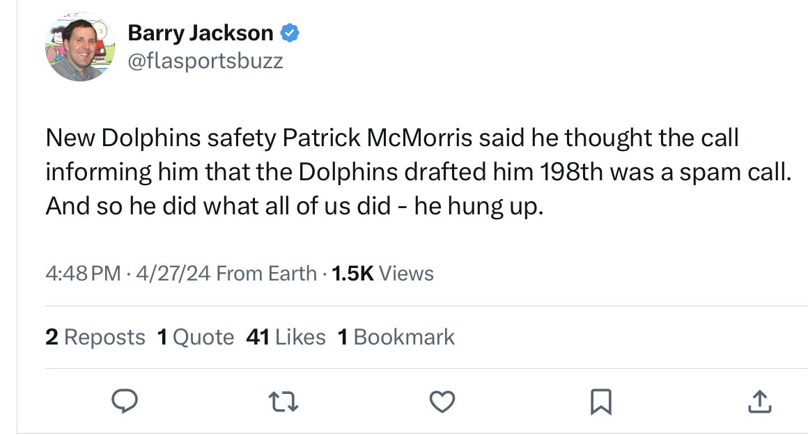samaier's tweet photo. @MiamiDolphins @__jw12 @Verizon @Vol_Football Meanwhile, #Dolphins pick #McMorris…🐬🏈🏟️📞😬🤷🏼♂️ #GoFins #NFLDraft https://t.co/JlDB90gVKI