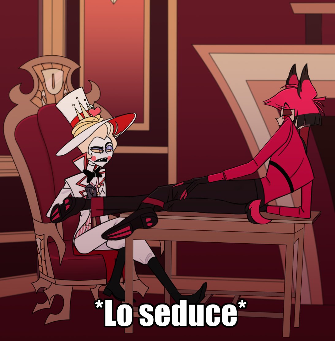 Me sentía bien depreso ayer asi que hice este meme
*Io seduce* 😎

#HazbinHotel #HazbinHotelFanart #radioapple #appleradio #HazbinHotelAlastor #alastor #HazbinHotelLucifer #LuciferMorningstar