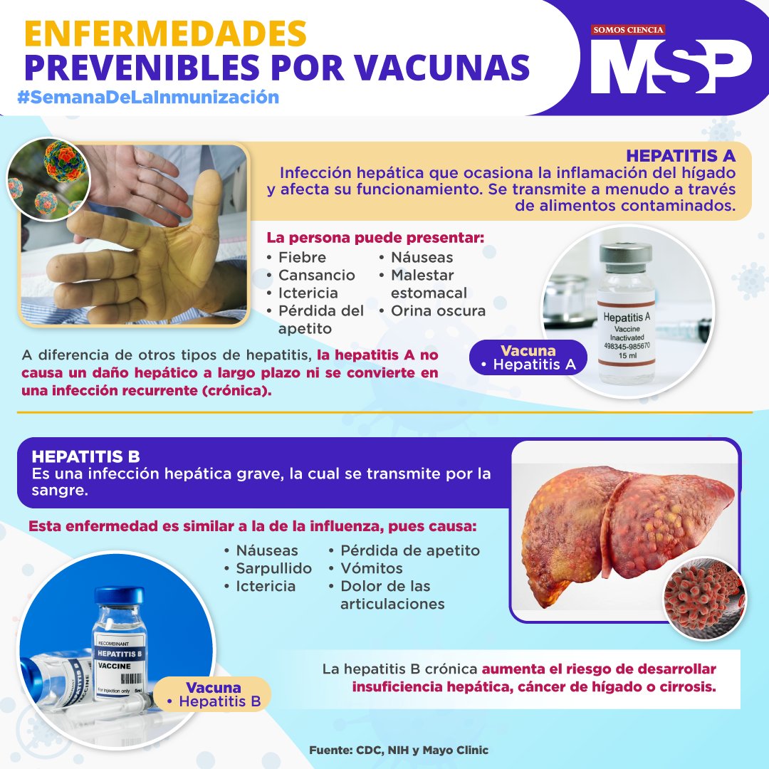 #SemanaDeLaInmunización 💉 Las #Hepatitis son un grupo de enfermedades caracterizadas por producir inflamación del #Hígado y algunas prevenibles gracias a la #Vacunación, pero ¿Cómo ocasionan #cáncer? Te contamos los detalles: ow.ly/Wovb50Rq0ET 

#MSP #SomosCiencia