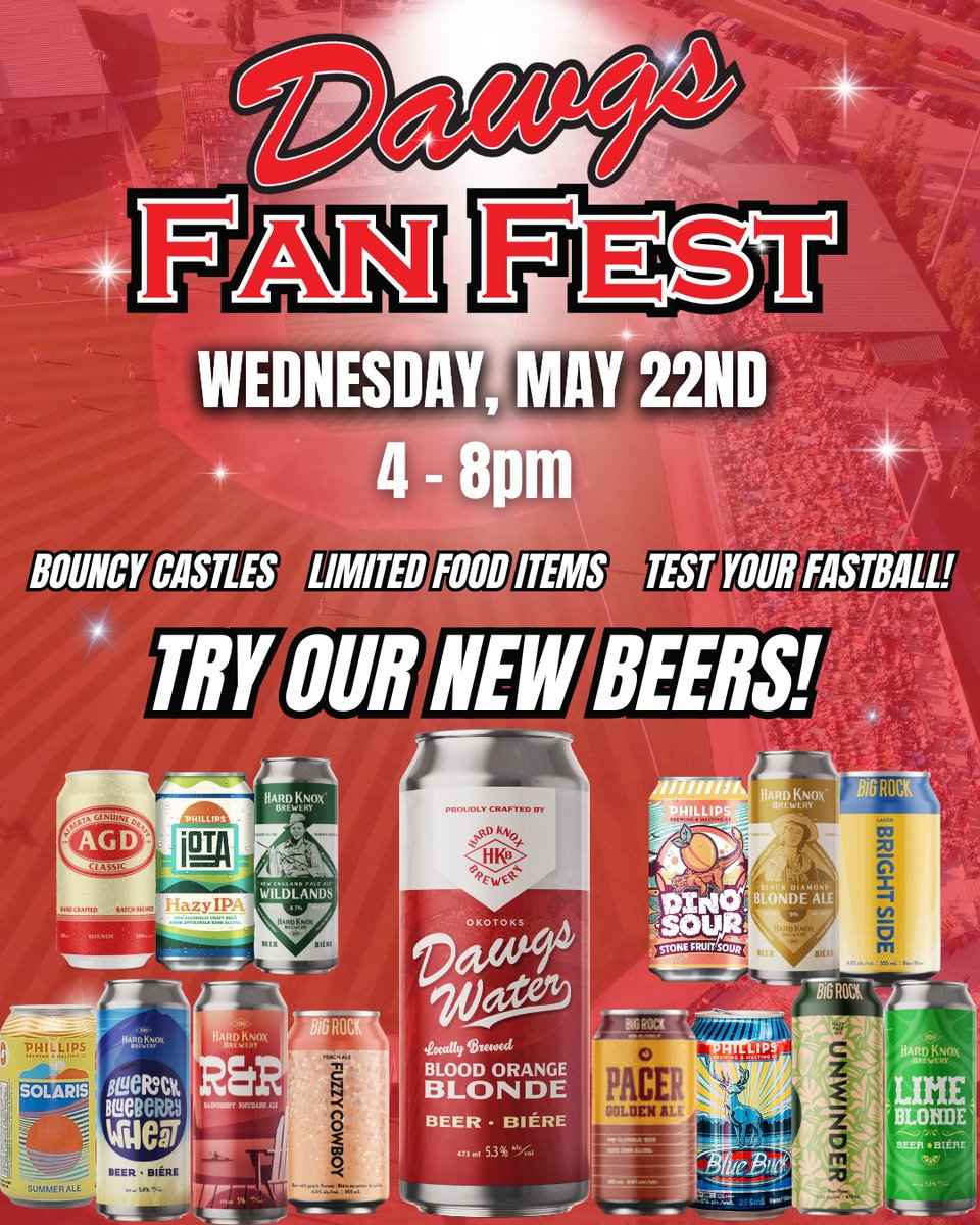 Can't wait to see you at Fan Fest! Join us from 4-8 on Wednesday, May 22 to check out what is new this season and try out lots of new beer! #dawgs #baseball #okotoks #livebreathedawgs