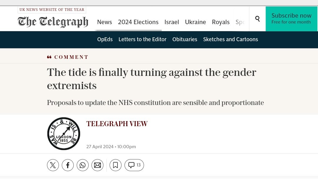 'Thanks largely to the efforts of a very small number of exceptionally brave women – @jk_rowling among them – the trans debate has been utterly transformed in the last few years.' @Telegraph: The tide is finally turning against the gender extremists archive.today/tsRXM