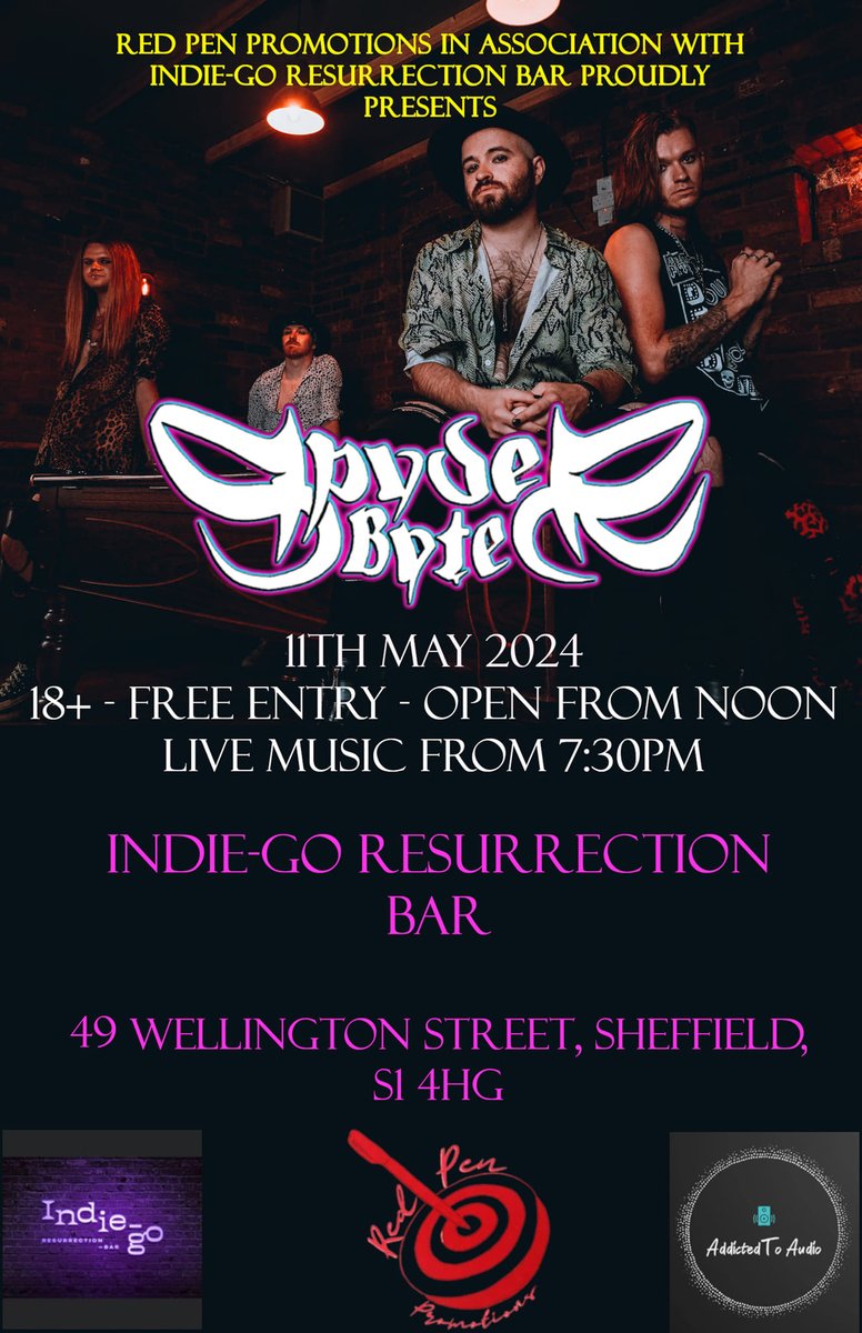 Would love to see you all at this Free Entry Rock N Roll Party! @IGResurrection @SpyderByte_Band #SBO #SleazeMetal #SpyderByte @GigsSheffield @SheffGigGuide @VisitSheffield @SheffieldStar @Sheffieldis @sheffieldish @Sheffieldisnice @sheffismyplanet @onlinesheffield #Sheffield
