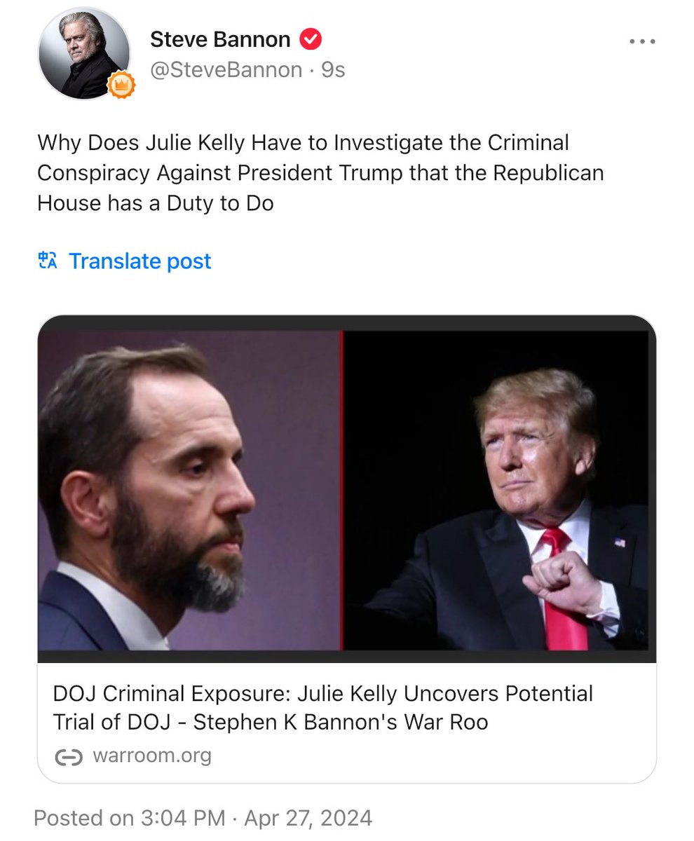 Why Does Julie Kelly Have to Investigate the Criminal Conspiracy Against President Trump that the Republican House has a Duty to Do warroom.org/doj-criminal-e… ⁦@julie_kelly2⁩