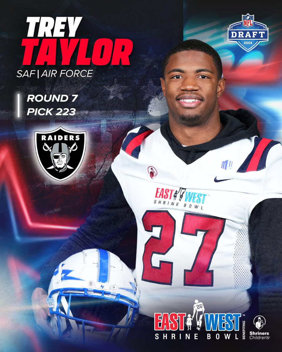 #ShrineBowl ➡️ @NFL Congratulations to Trey Taylor (@trey_taylor007) from @AF_Football on being drafted by the @Raiders in the 2024 #NFLDraft! #ShrineBowlPRO | #RaiderNation