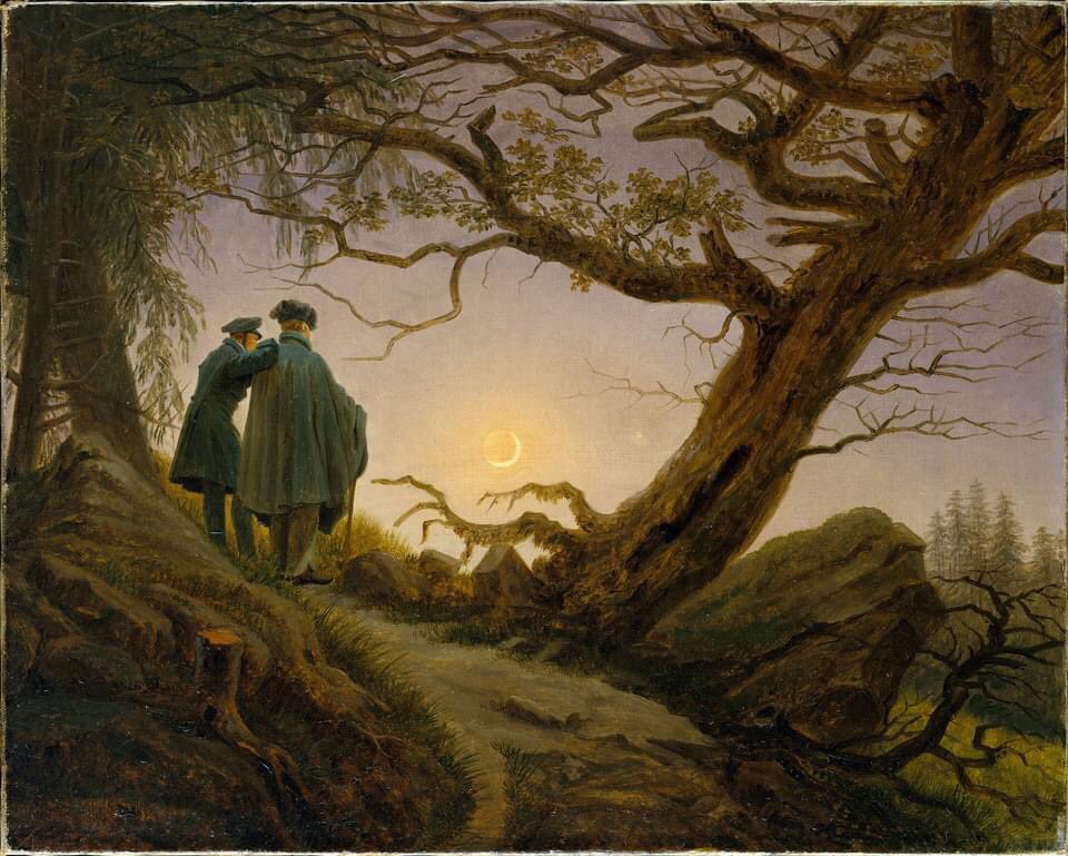 Caspar David Friedrich (German, 1774-1840), 'Zwei Männer in Betrachtung des Mondes' (ca. 1825-30) Oil on canvas, 34.9 × 43.8 cm The Metropolitan Museum of Art, New York