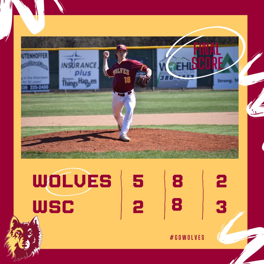 WOLVES WIN!!!

Chevalier: W, 8 IP, 2 R, 1 BB, 6 K
Burkholder: Save, IP, K
Hesser: 2-4, 2B, 3 RBI
Schmidt: 2-4

#GoWolves 🐺