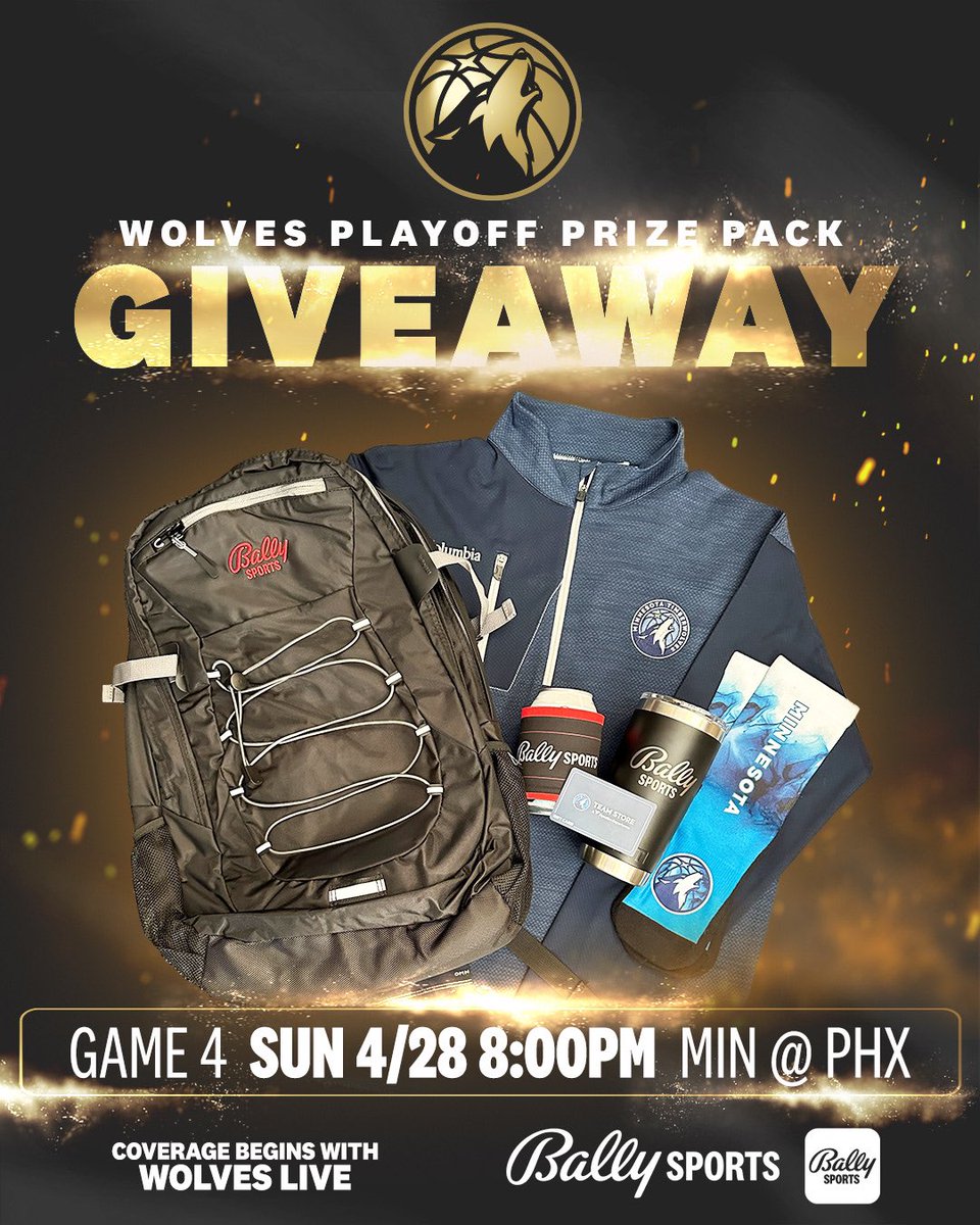 Win & advance! Watch Wolves-Suns Game 4 - Coverage begins Sunday at 8pm on Bally Sports North. #WolvesBack ➡️ Follow @BallySportsNOR+ repost this for a chance to score a @Timberwolves Playoff Prize Pack featuring a $50 @TeamStoreWolves gift card.   NO PURCHASE NECESSARY. 18+.…